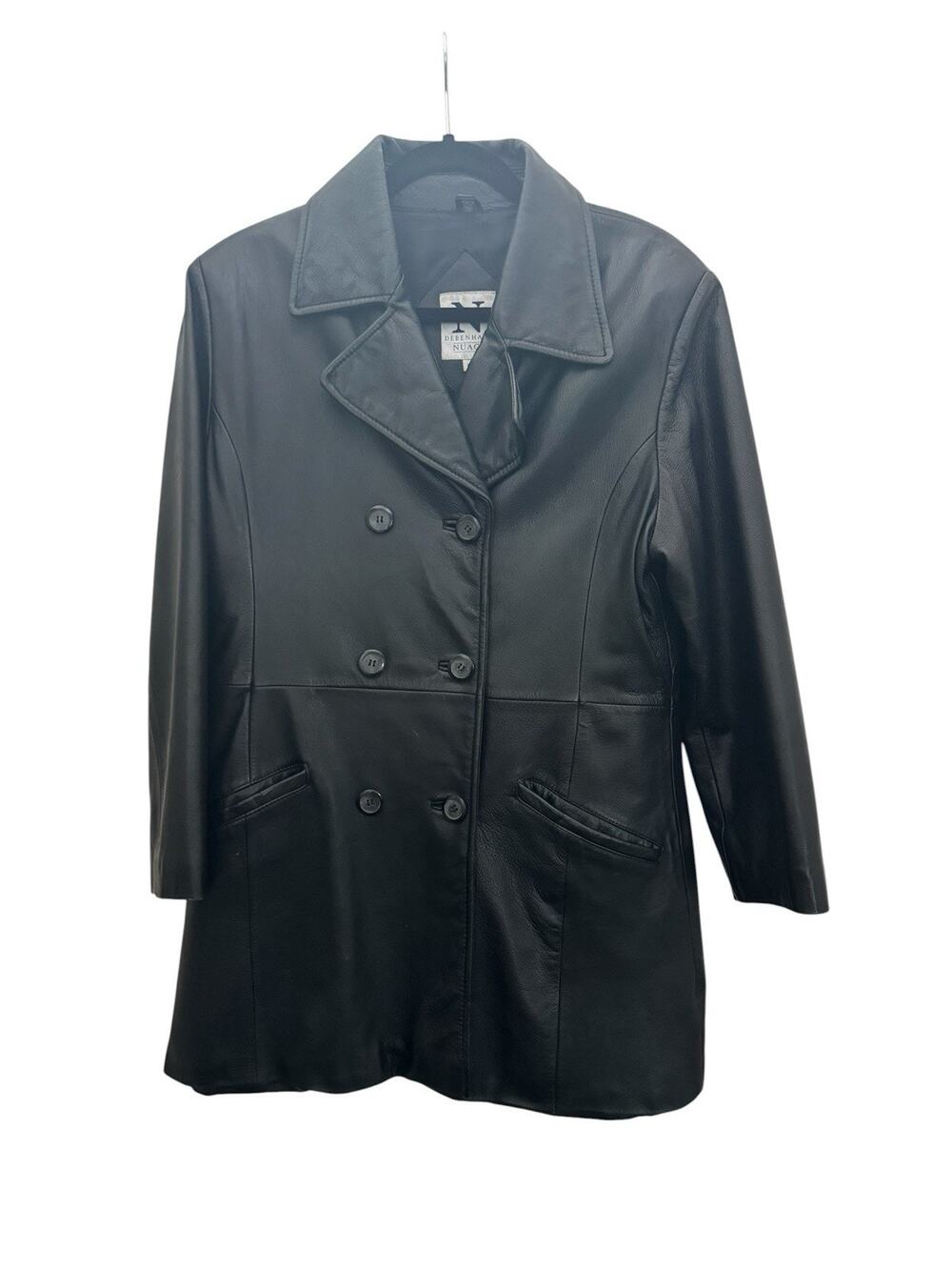 Debenhams Nuage Womens Medium Pea Coat Leather Jacket Vintage Lined #7277